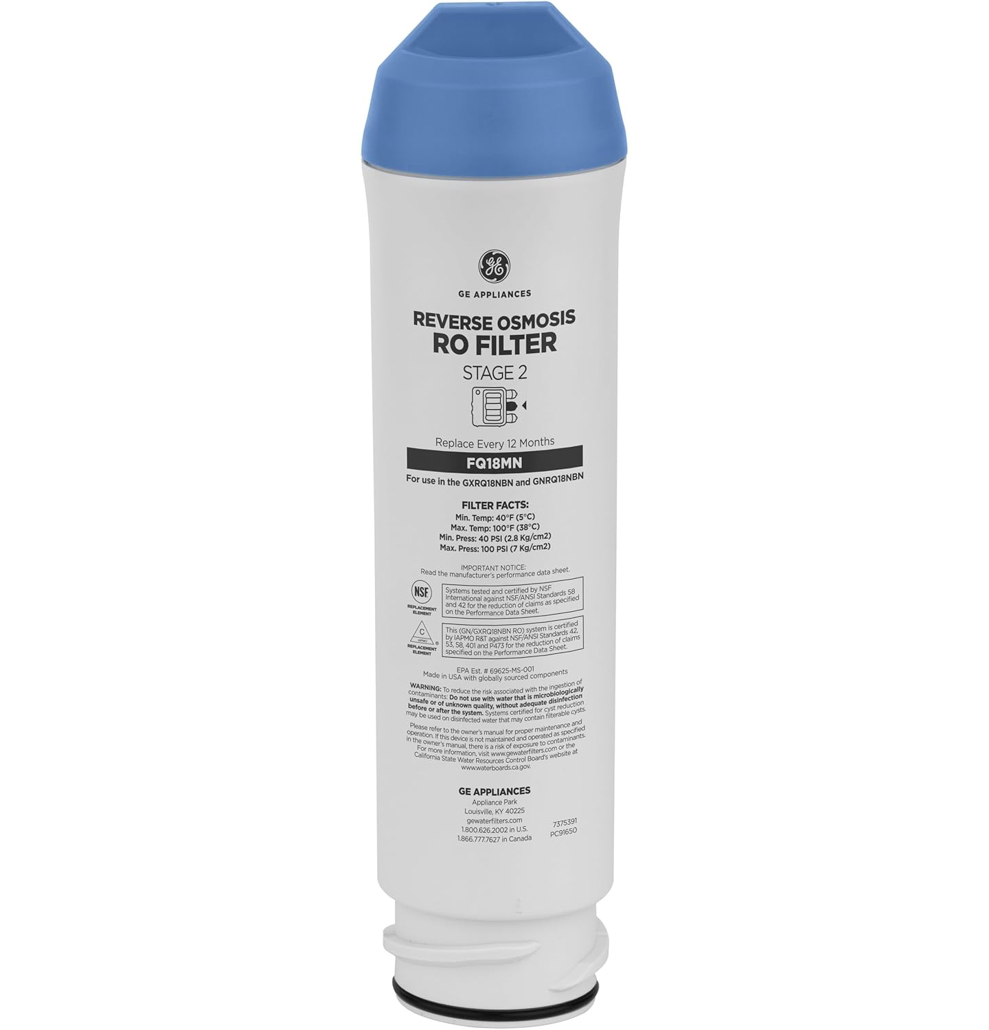 GE Membrane Filter for Under Sink Filtration Systems - FQ18MN