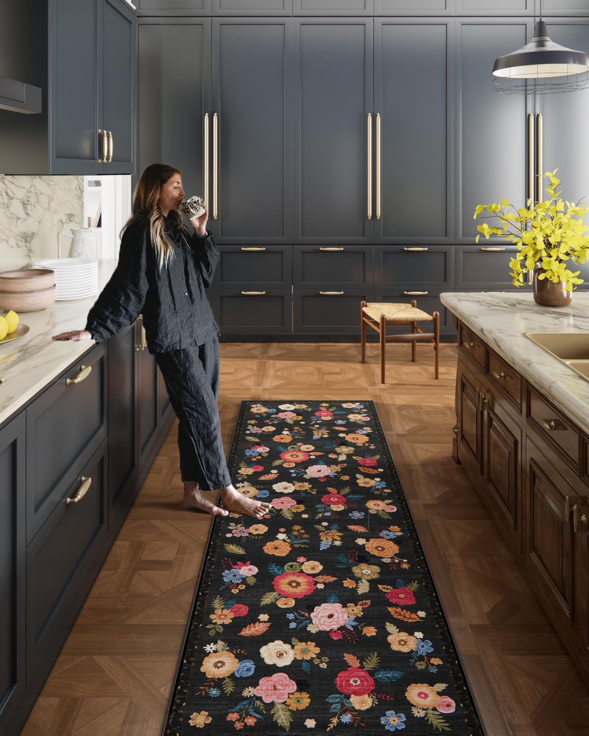 Machine Washable Rug Runners for Hallways: Soft Floral Design