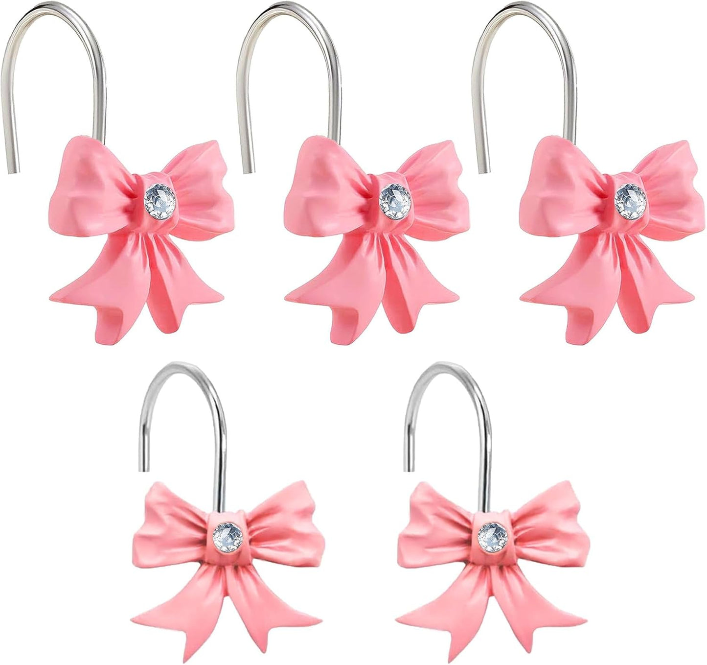Sparkling Diamond Pink Bow Shower Hooks Set