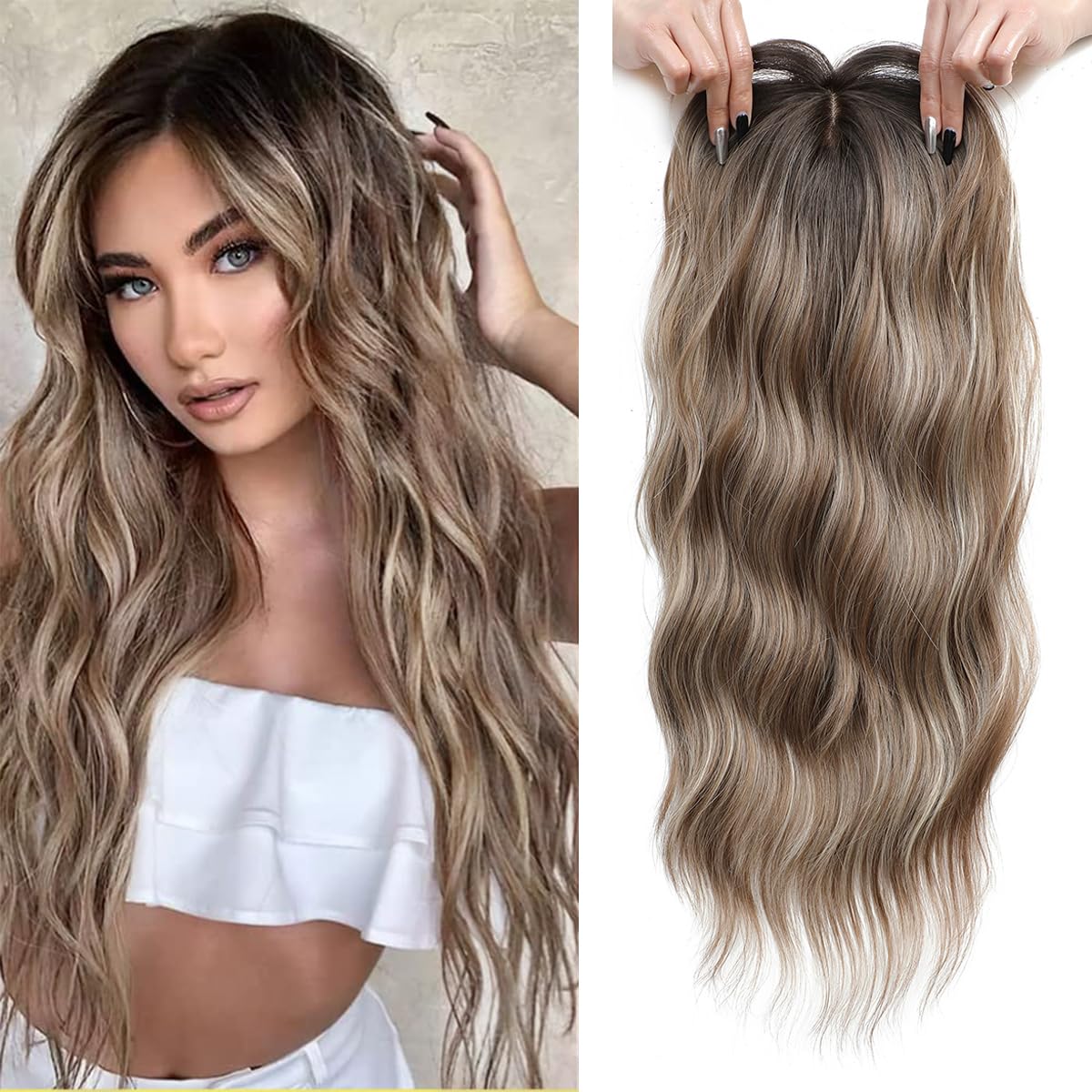 PANEWAY Hair Topper for Women - 20 Inch Wavy Clip-In Hairpiece