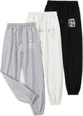 Girls Sweatpants Joggers 3 Pack - Comfortable High Waisted Baggy Fit