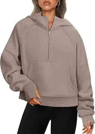 ATHMILE Cropped Hoodies Half Zip Fleece Pullover for Women