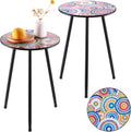 Metal Mosaic Round Side Table Set of Two 13.4 in - Compact Patio