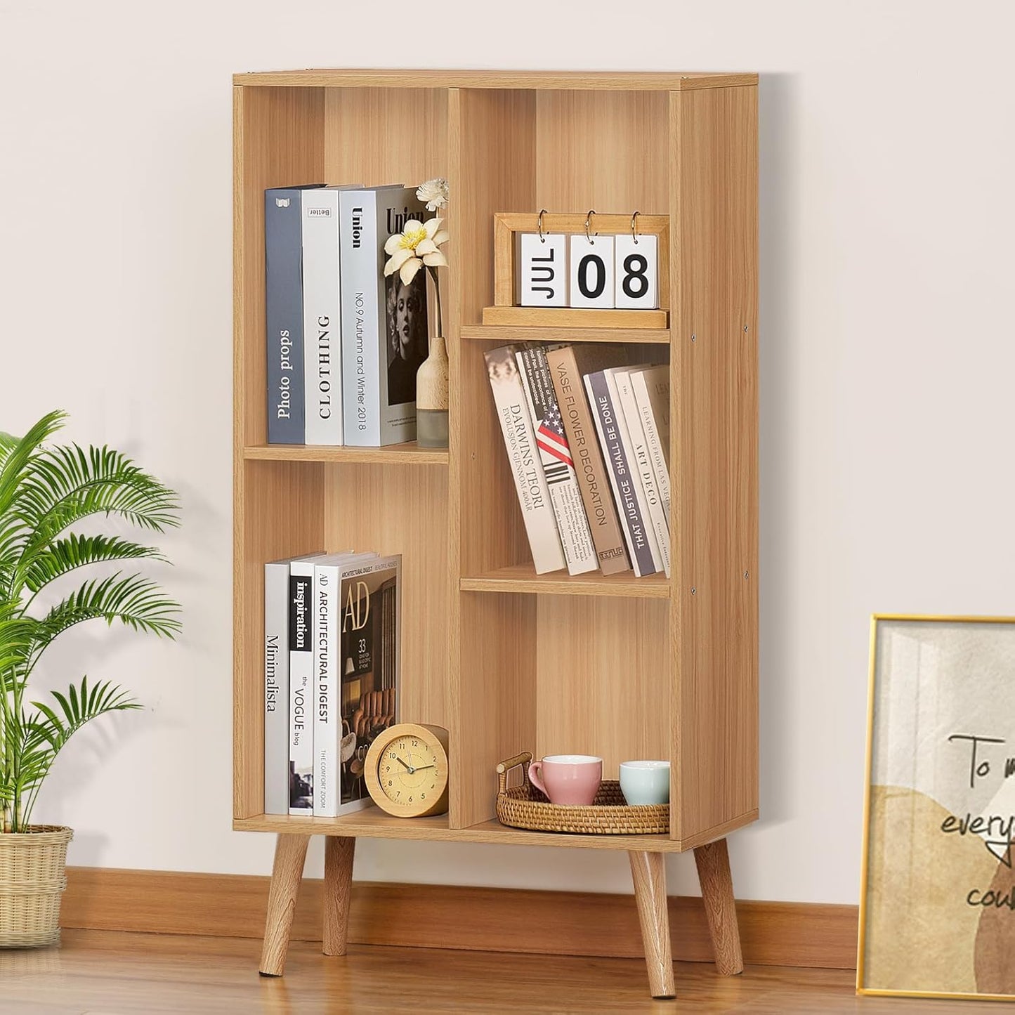 LEYAOYAO Wooden 5 Cube Bookshelf for Modern Home Decor