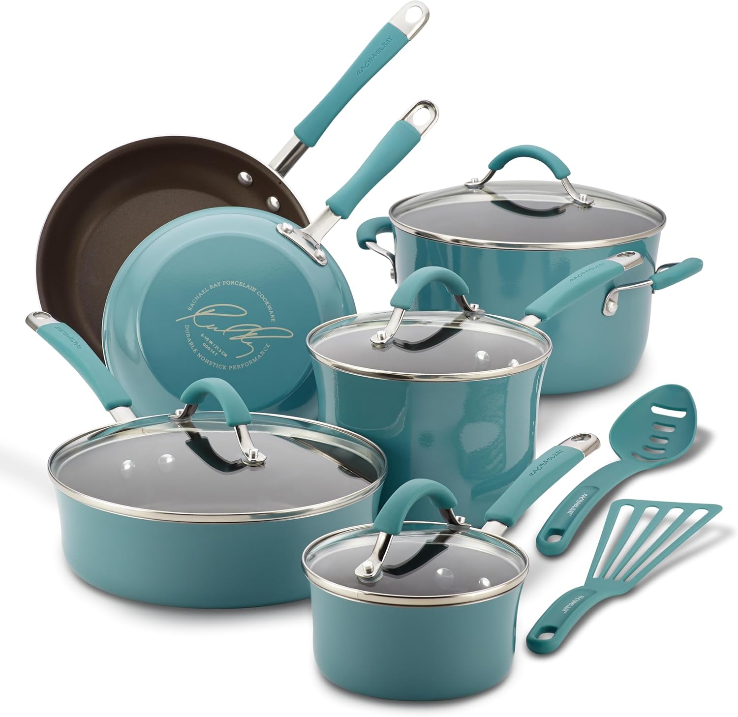Rachael Ray Cucina Nonstick Cookware Set, 12 Piece, Agave Blue