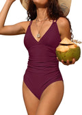 Tummy Control One Piece Swimsuit - Flattering Ruched V Neck
