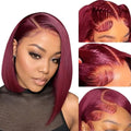 99j Burgundy Bob Wig Human Hair 13x6 HD Lace - Short Bob Perfection