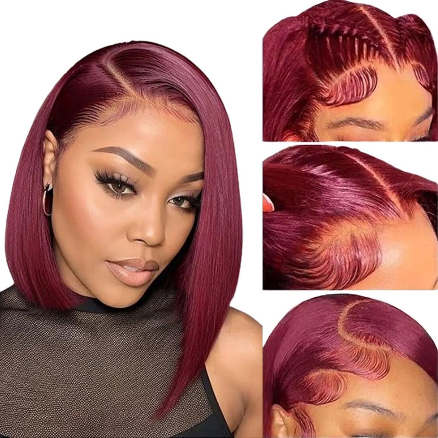 99j Burgundy Bob Wig Human Hair for Women - 14in Glueless Style