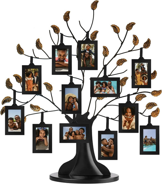 Family Tree Picture Frame with 12 Hanging Frames - Black and Bronze