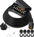 7 Way Plug Inline Trailer Cord with 7 Gang Junction Box - Weatherproof