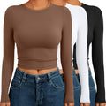 Womens 3 Pack Long Sleeve Crop Tops - Slim Fitted Y2K Basics