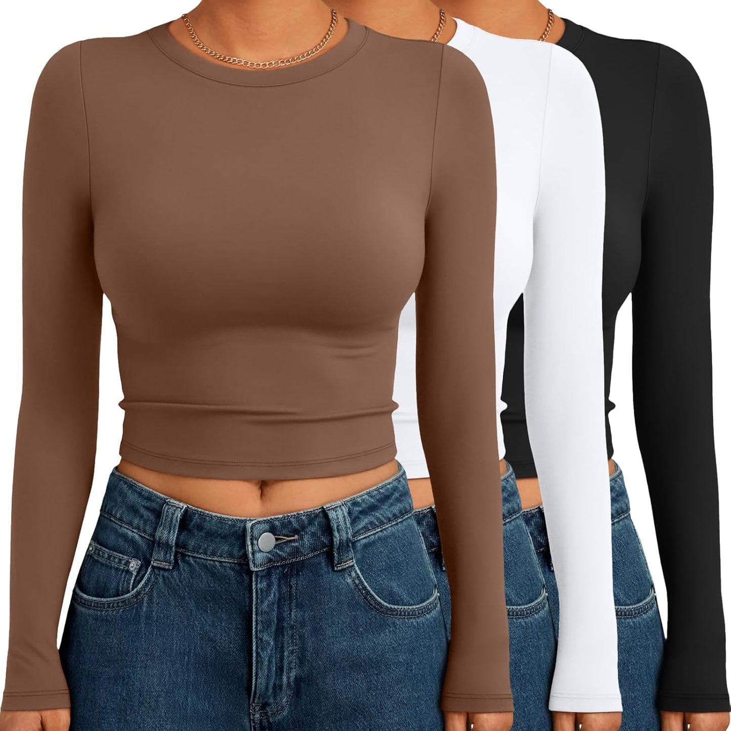 Stylish 3 Pack Womens Long Sleeve Crop Tops for Fall Fashion