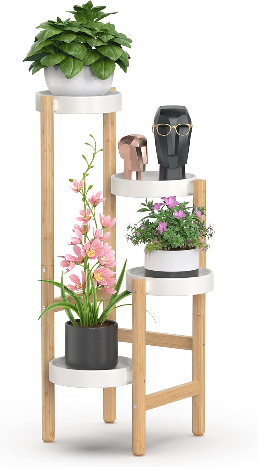 Wisuce Bamboo Plant Stands Indoor - 4 Tiered Corner Holder