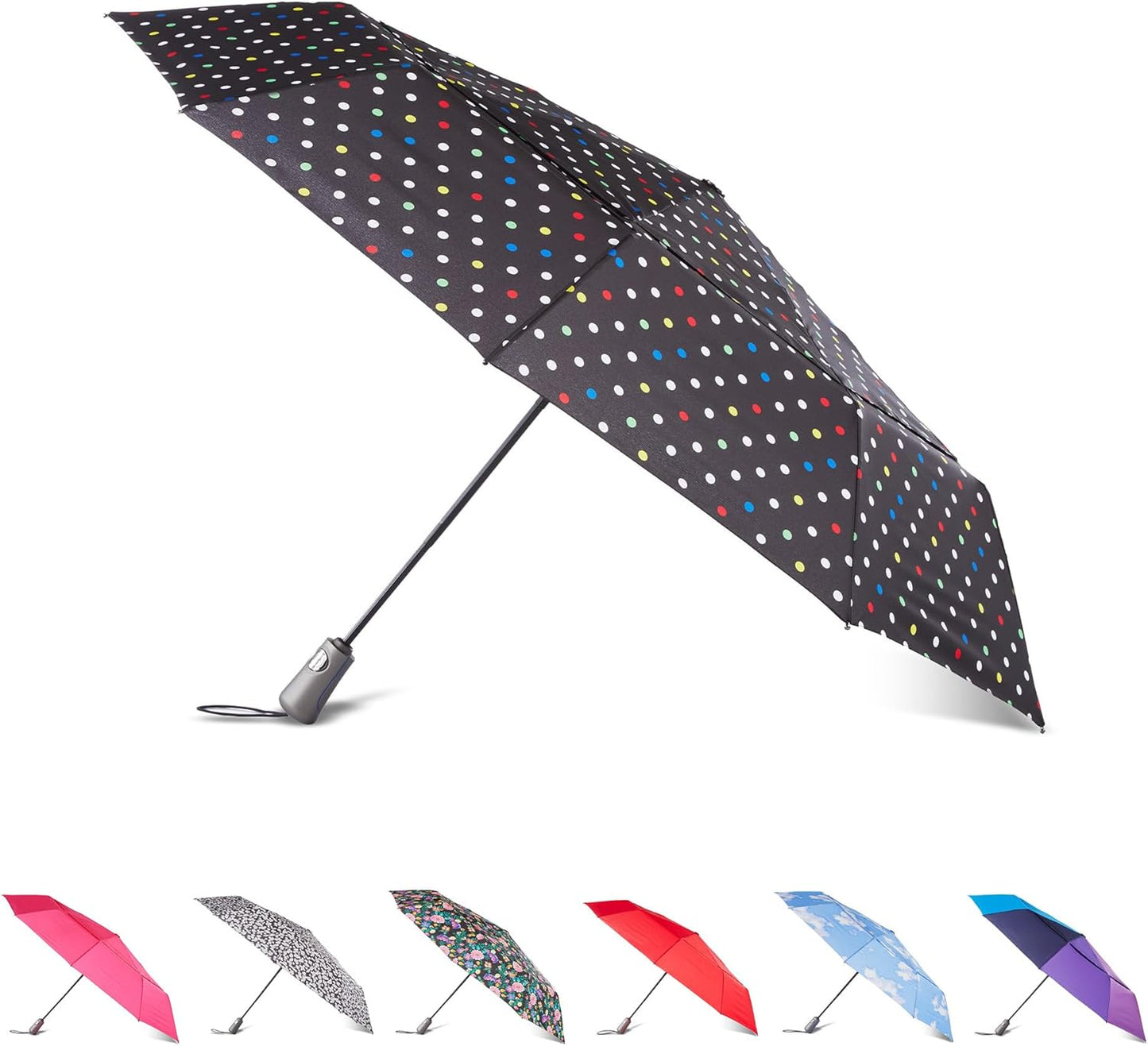 totes Auto Open/Close Windproof Compact Umbrella with UV Protection