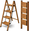 4 Step Aluminum Ladder with 330lb Capacity - Woodgrain Finish