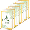 8 Pack Gold Acrylic Sign Holders 8.5x11 in - Clear Double-Sided Stands