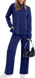 Women's Side Slit Lounge Set 2 Piece Tracksuit - Cozy Wide Leg