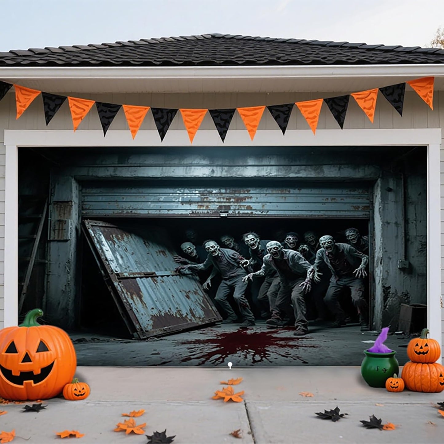 Halloween Zombie Garage Door Cover for Spooky Home Decor