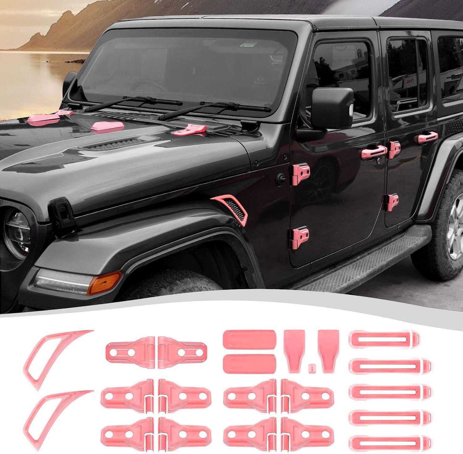 22PCS Exterior Trim Kit for 2018-2025 Jeep Wrangler JL JLU