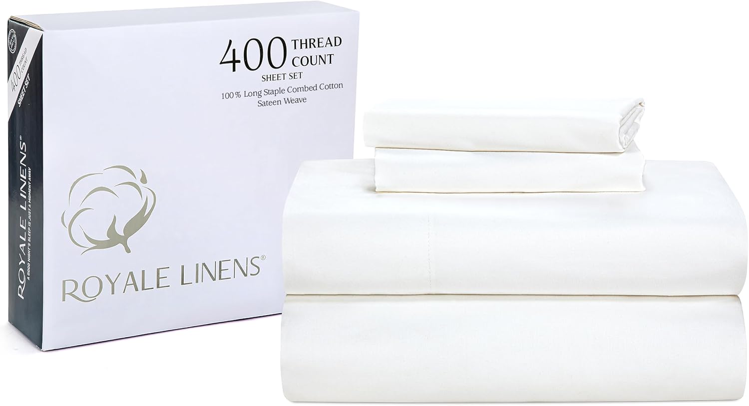Royale Linens 400 Thread Count Cotton Twin Sheet Set for Comfort