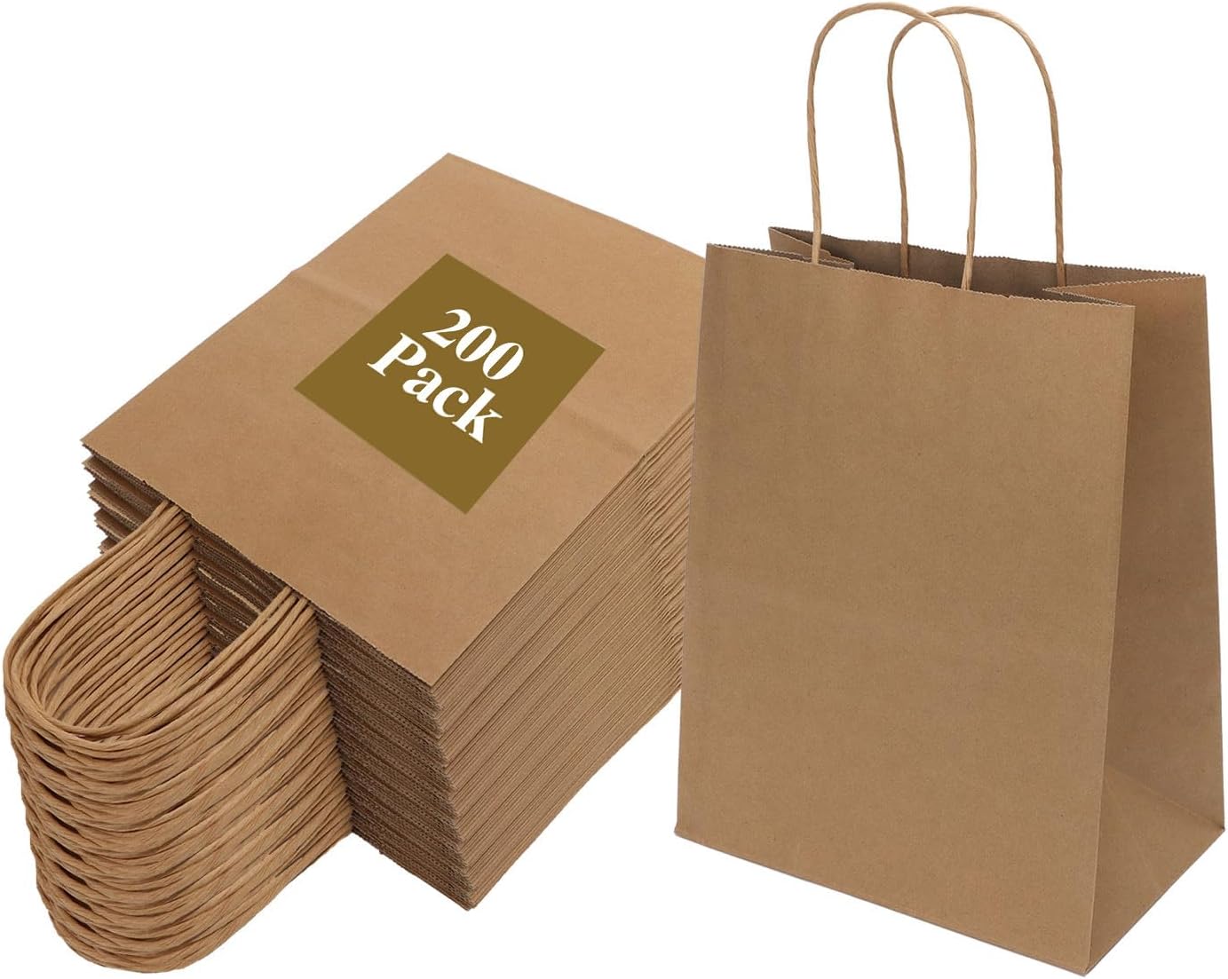 200 Pack Medium Brown Paper Bags with Handles for Gifts