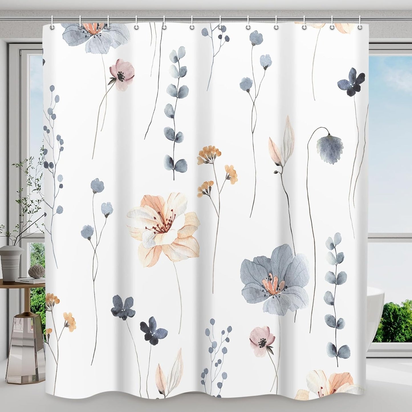 Watercolor Flower Shower Curtain Set - Spring Farmhouse Decor