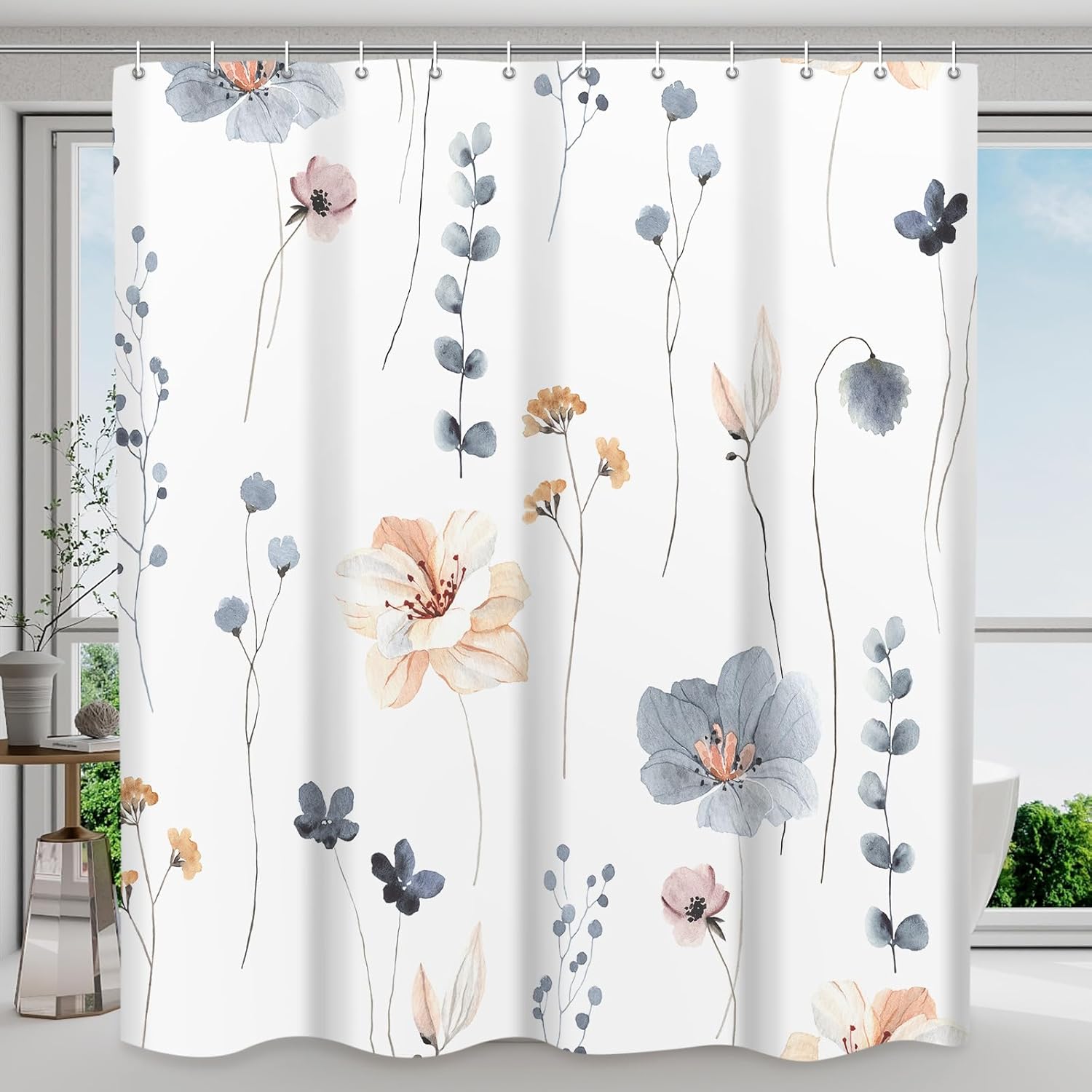 Watercolor Flower Shower Curtain Set - Spring Farmhouse Decor