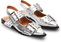 Wide Welt Buckle Ballet Flats for Women Slingback Flats - Squared