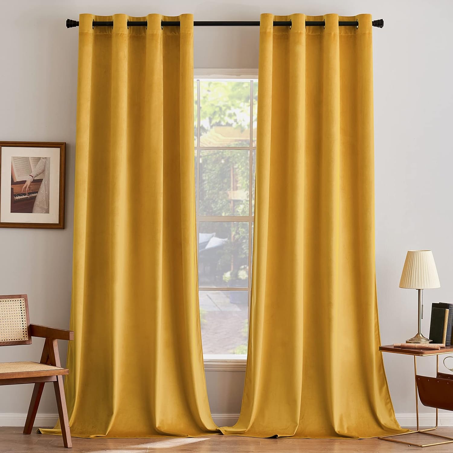 Mustard Yellow Velvet Curtains for Bedroom and Living Room