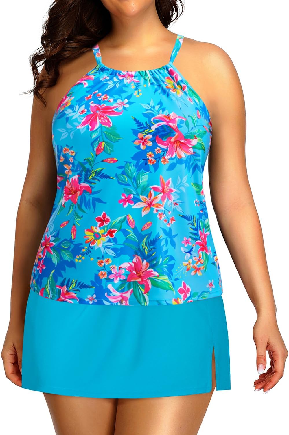 Yonique Plus Size Tankini with Skirt for Tummy Control Swimwear