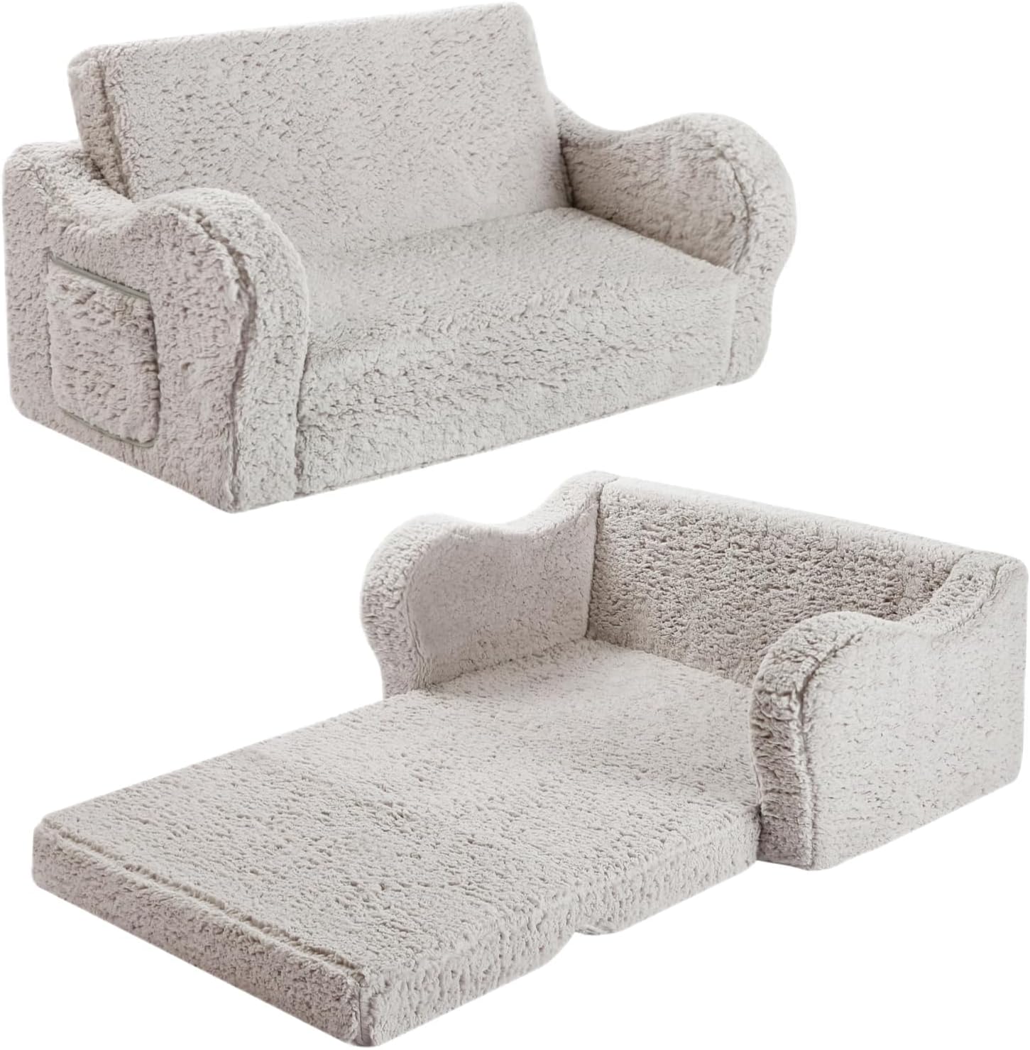 Kids Sofa by MOMCAYWEX: 2-in-1 Flip-Out Foam Couch