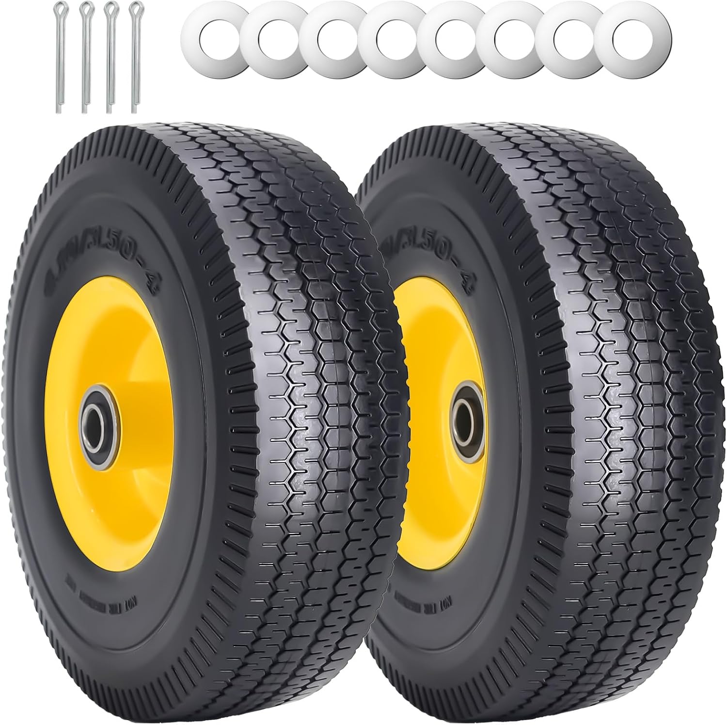 SIMEIQI 10 x 4.10/3.50-4 Solid PU Run-Flat Tire Wheel Set