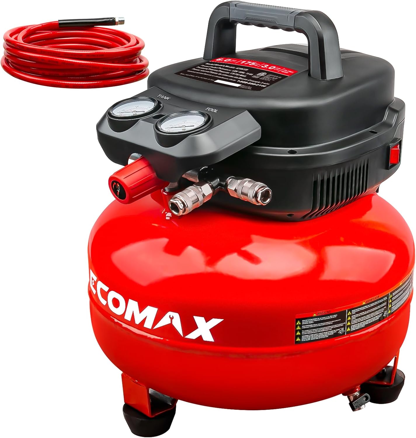 ECOMAX 6-Gallon Pancake Air Compressor - Max 175 PSI Power