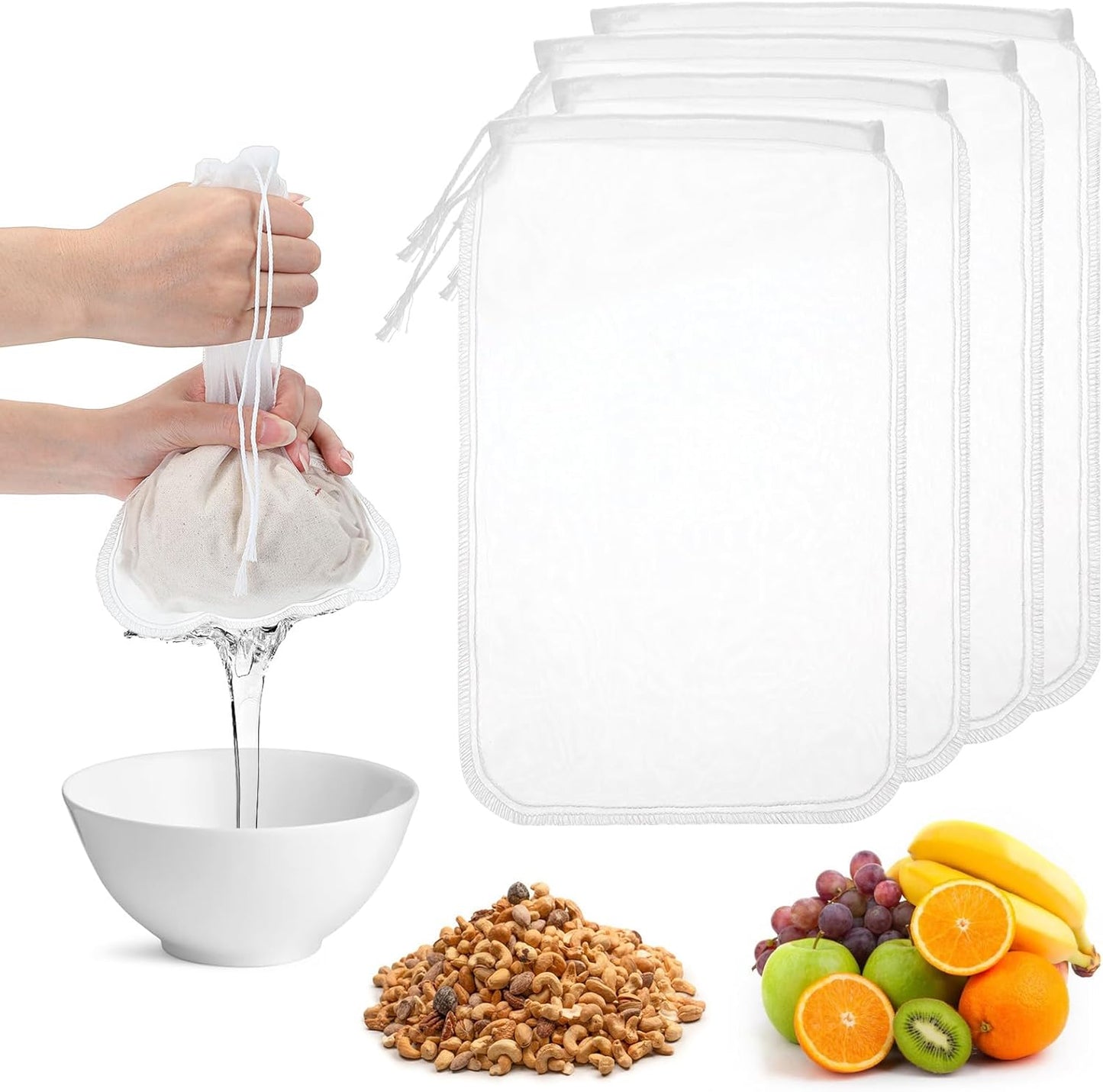 PEOVLVN Reusable Nut Milk Bags - Multi-Use Strainers