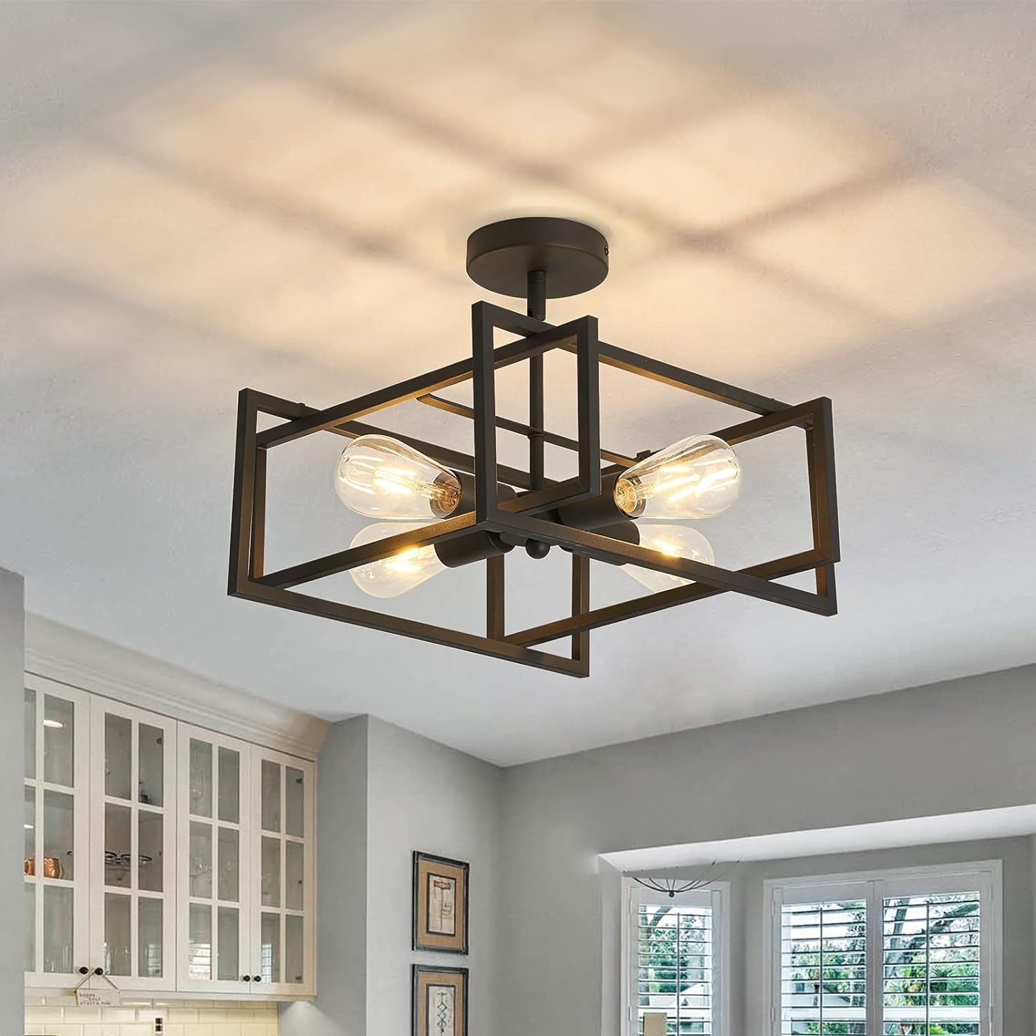 Industrial Flush Mount Ceiling Light for Kitchen and Dining Room