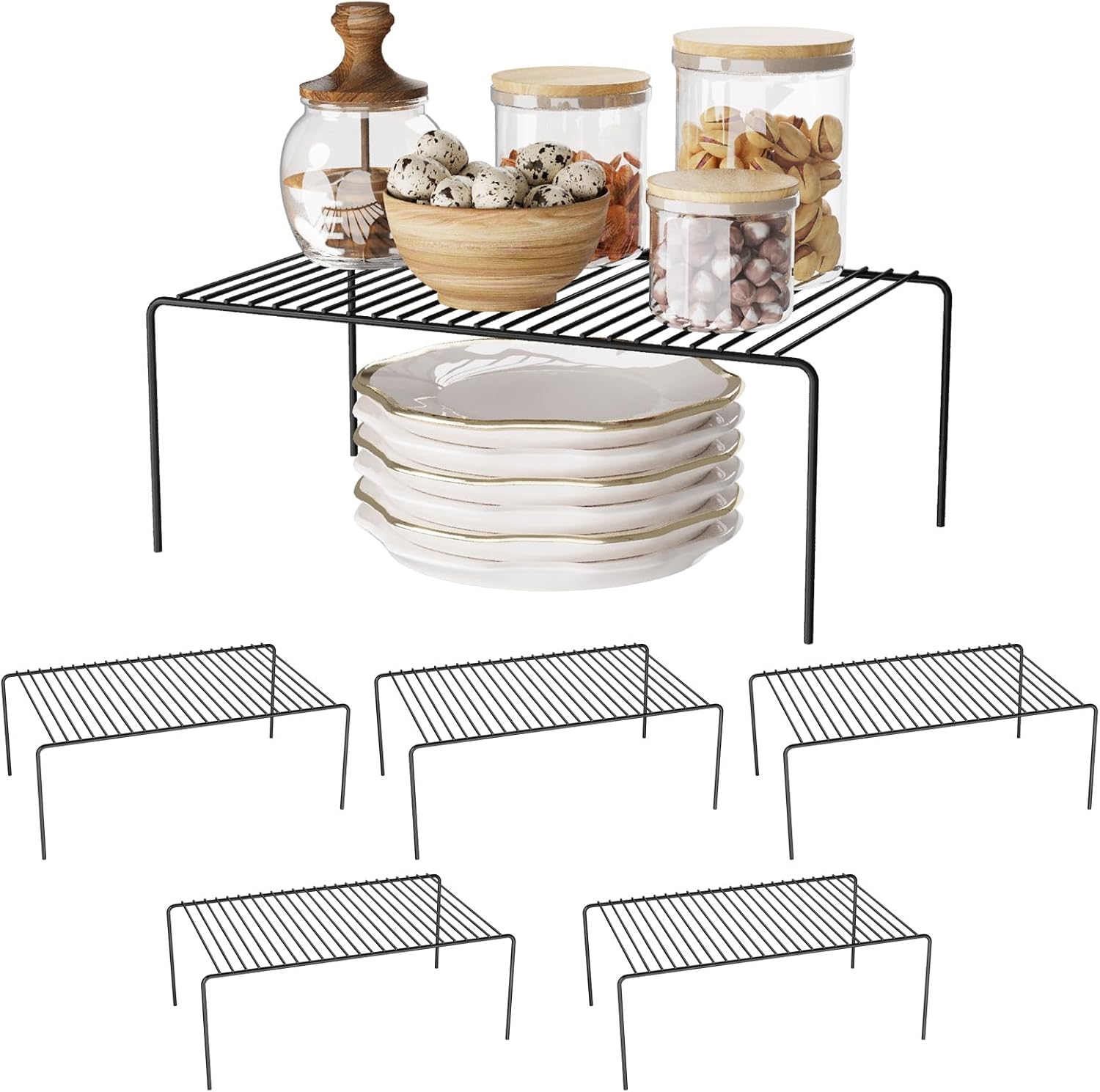 Medium Black Cabinet Storage Shelf Rack Set of 6 for Organizing