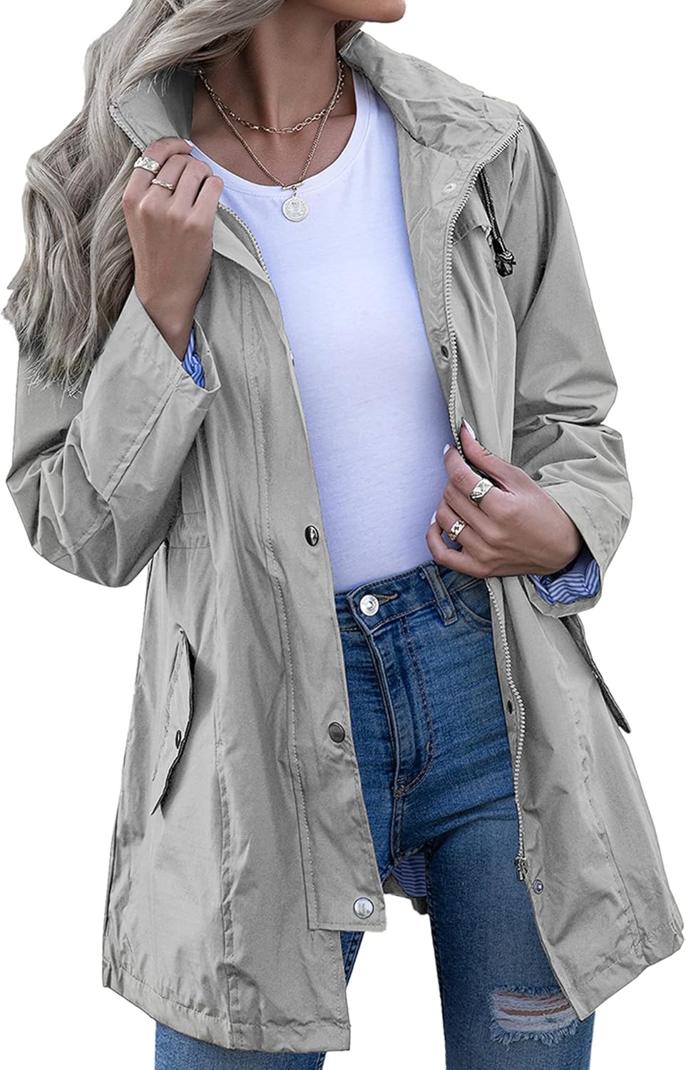 Kikibell Rain Jacket Women Lightweight Waterproof Windbreaker