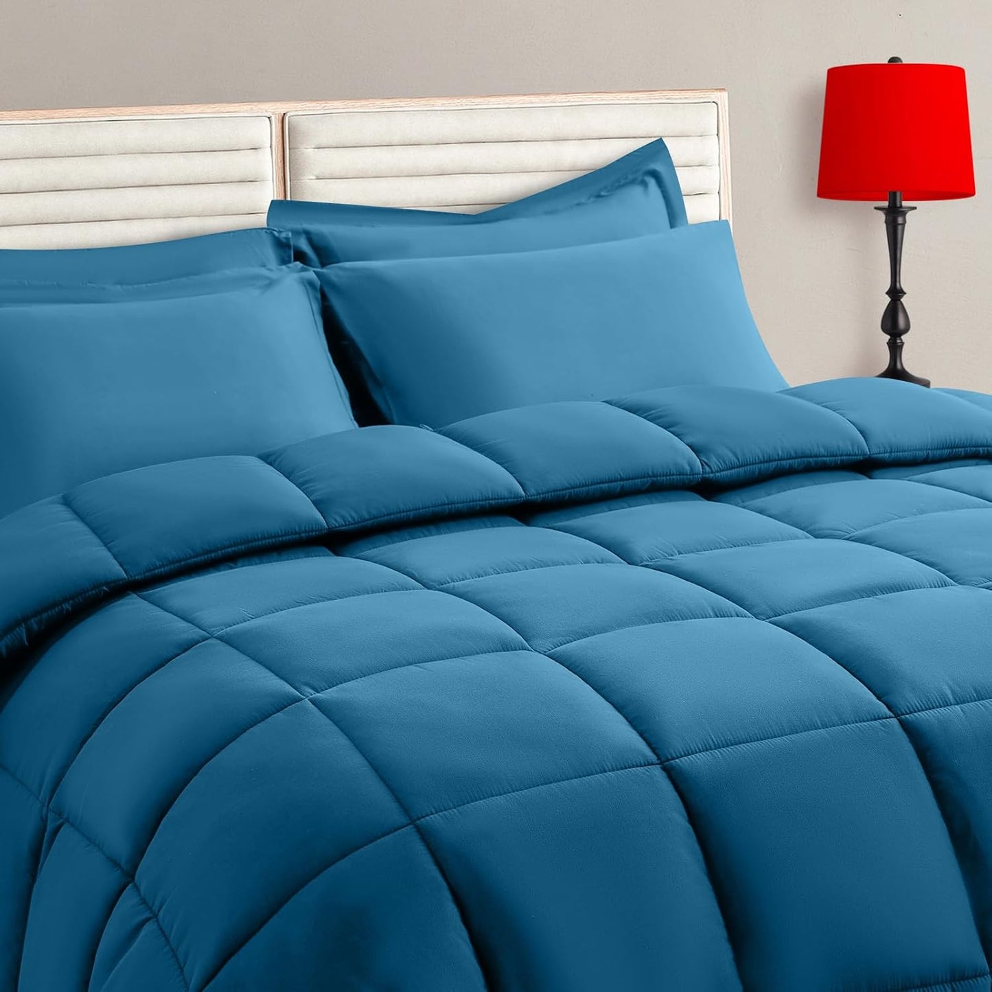 TAIMIT Teal Queen Size Comforter Set - 7 Piece Bedding Set