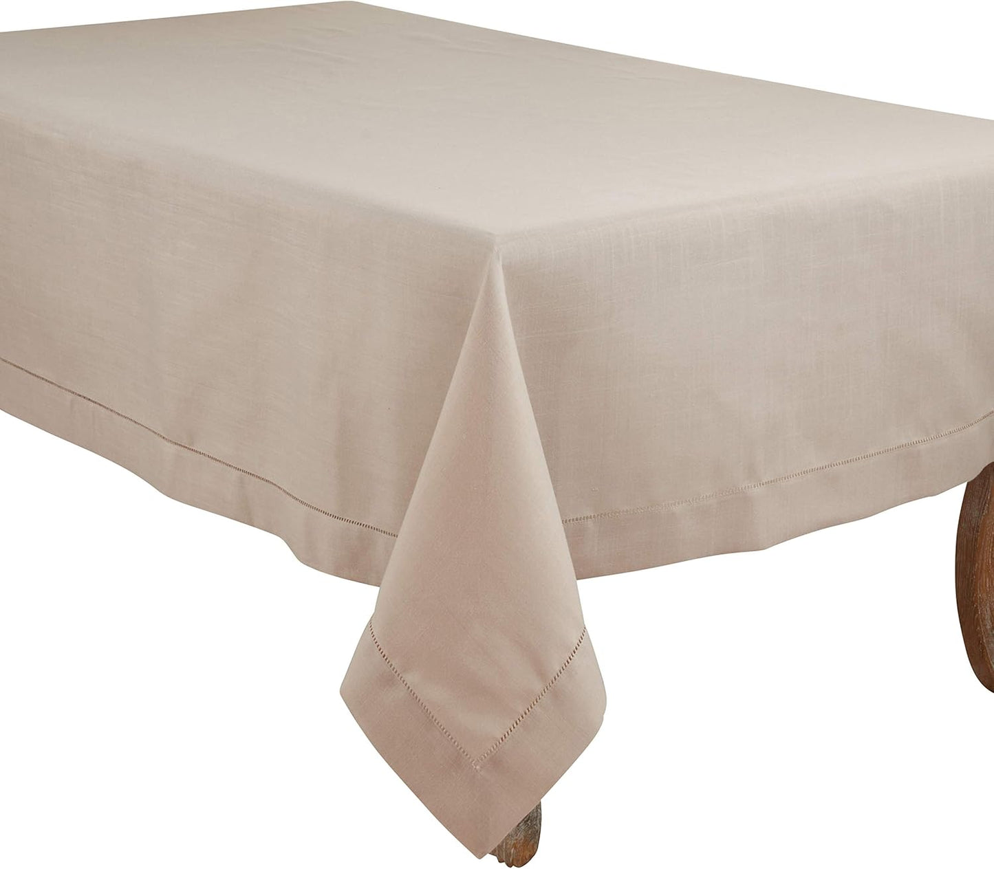 Elegant Hemstitched Border Tablecloth in Taupe for Dining