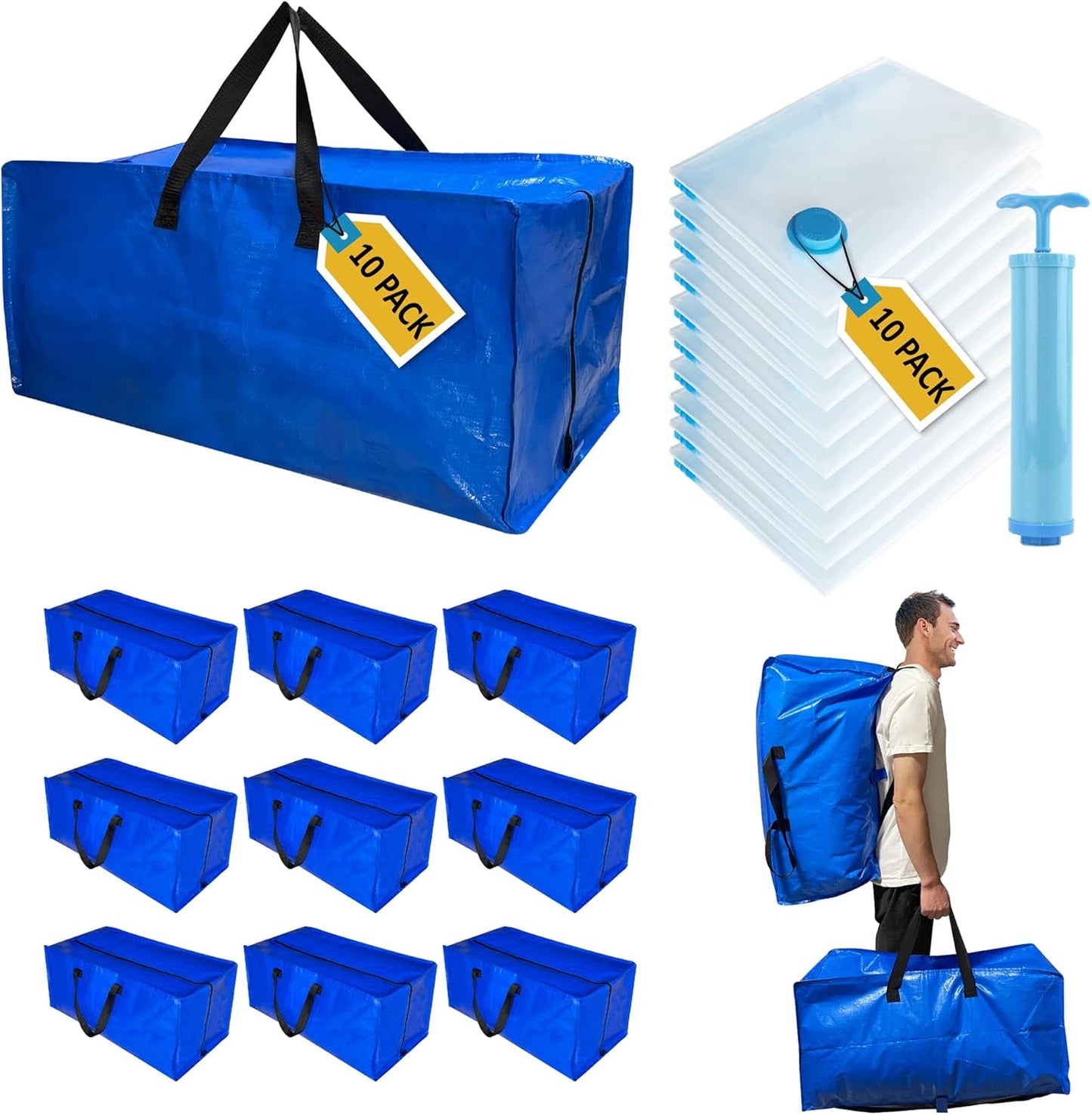 20 Pack Heavy Duty Extra Large Moving Totes with Vacuum Bags