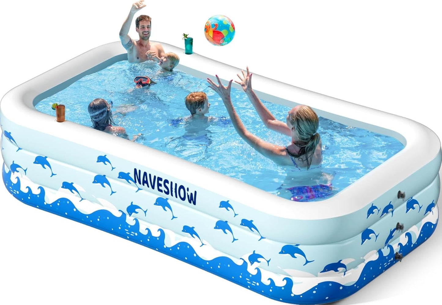 Inflatable Pool with Seats for Family Fun in Backyard Garden