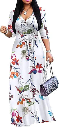 Plus Size Maxi Dress for Women Casual Summer Sundress V-Neck