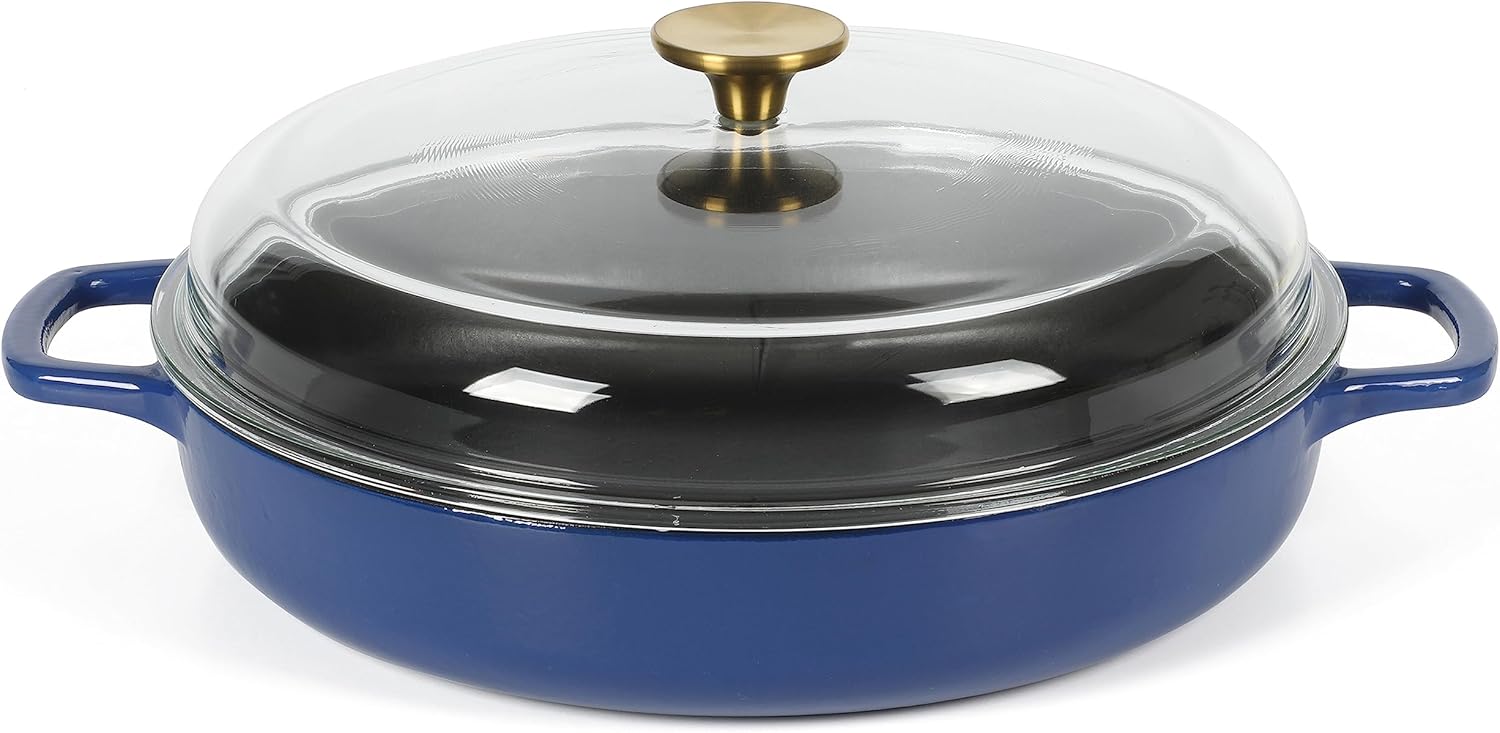 3.75 Quart Enamel Cast Iron Braiser Pan for Versatile Cooking