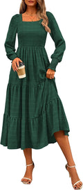CFLONGE Square Neck Puff Sleeve Maxi Dress - Flowy Fall 2025