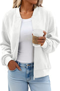 Womens Bomber Jacket Zip Up Casual Coat - Lightweight with Pockets