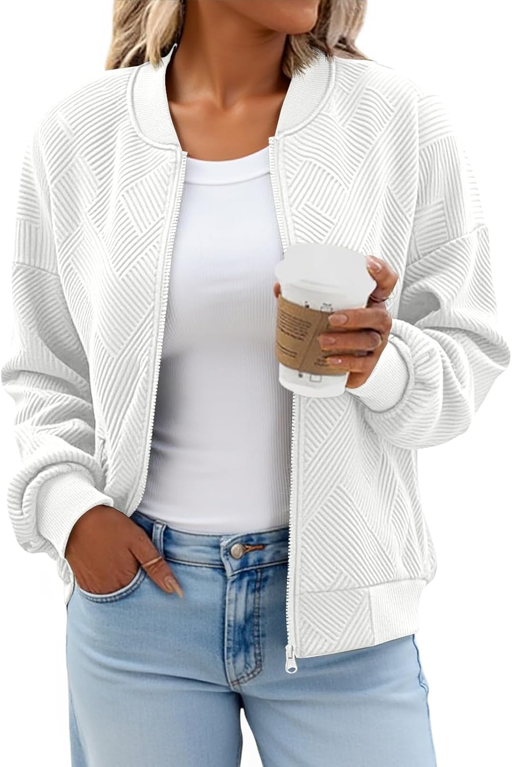 Lightweight Trendy Womens Bomber Jacket with Pockets for Fall