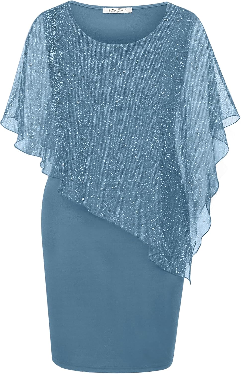 Stunning Women's Mesh Cape Overlay Bodycon Pencil Dress