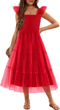 Tween Girls Ruffle Sleeve Smocked Tulle Dress - Light Blue Party