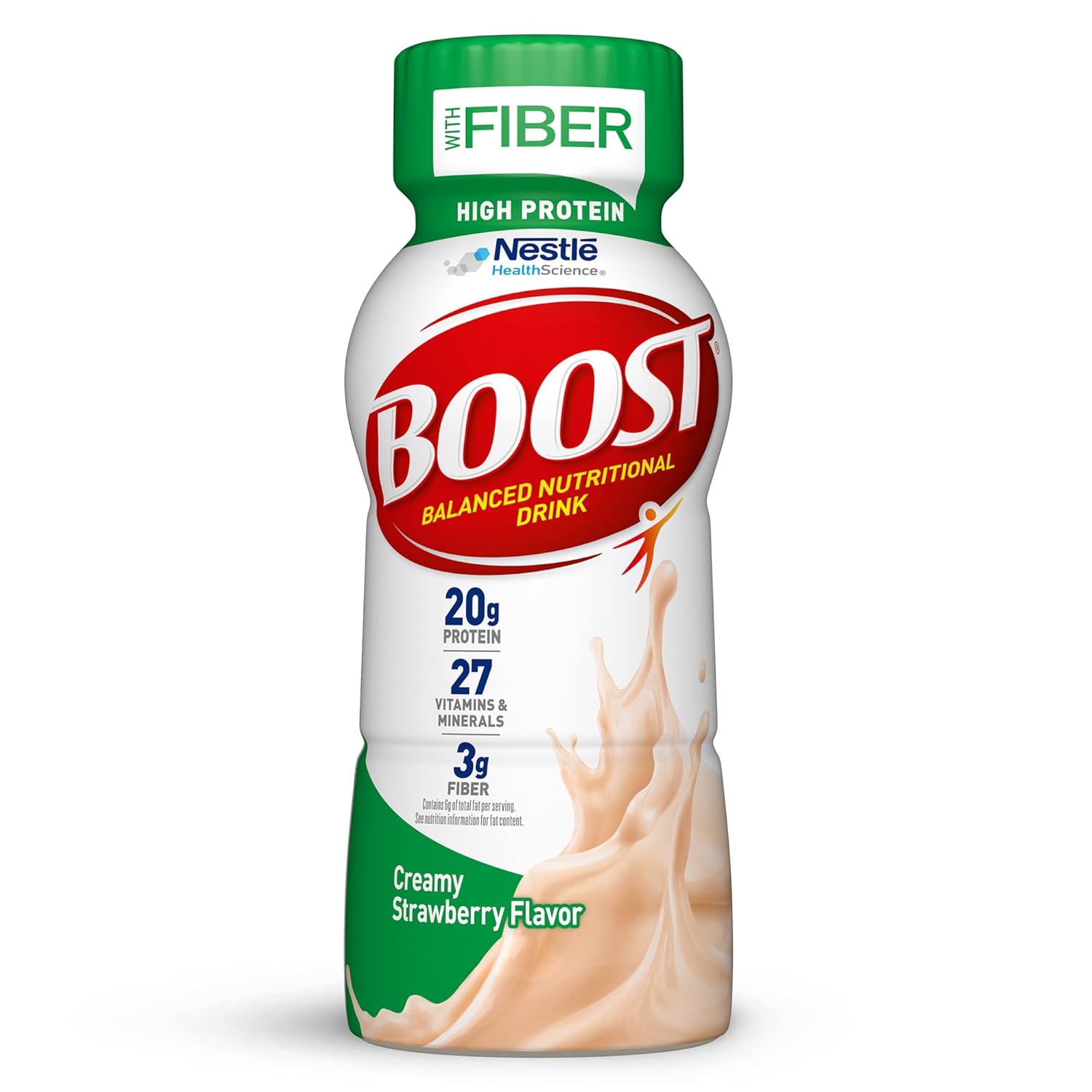 BOOST High Protein & Fiber Nutritional Drink, Creamy Strawberry, 24 Pack