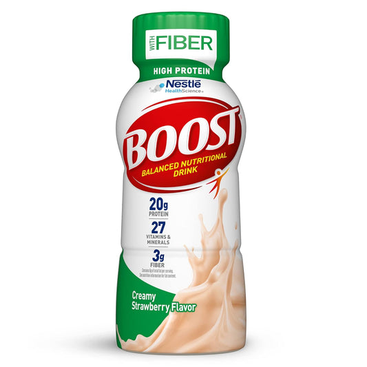 BOOST High Protein & Fiber Nutritional Drink, Creamy Strawberry, 24 Pack